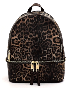 Leopard Zipper Backpack LE1062 BROWN